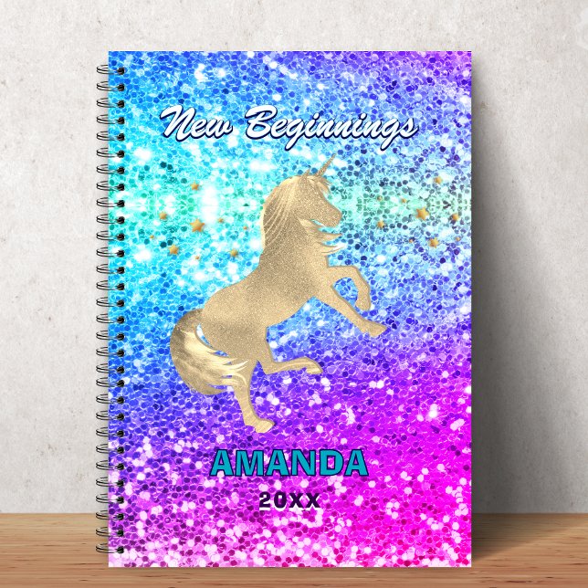 New beginnings gold unicorn Glitter monogram  Notizblock (Von Creator hochgeladen)