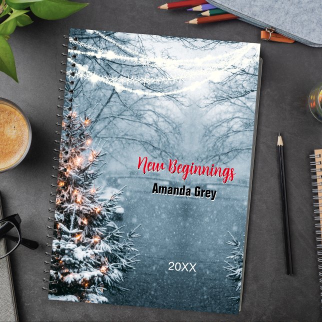New beginnings woodland white tree custom large notizbuch (Von Creator hochgeladen)