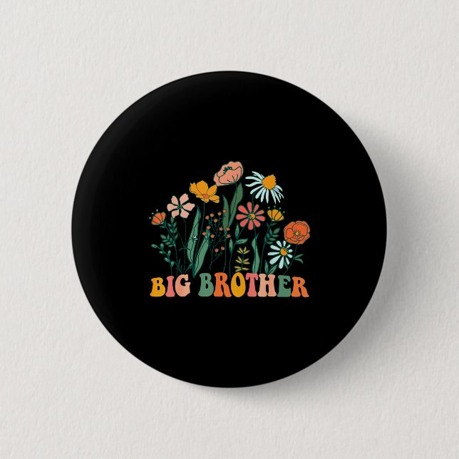 New Big Brother Wildflower First Birthday &amp; Ba Button (Vorderseite)
