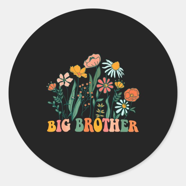New Big Brother Wildflower First Birthday &amp; Ba Runder Aufkleber (Vorderseite)