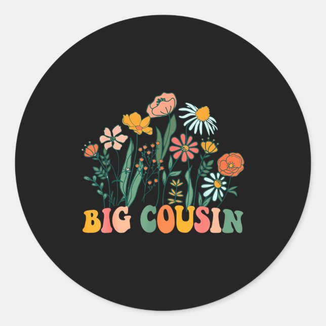New Big Cousin Wildflower First Birthday &amp; Bab Runder Aufkleber (Vorderseite)