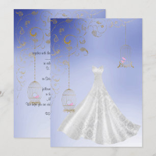 New Blue Dress Birdcage Moderne Hochzeit Einladung