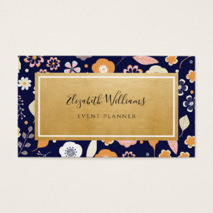 New Blue Gold Florals Event Plane Business Card