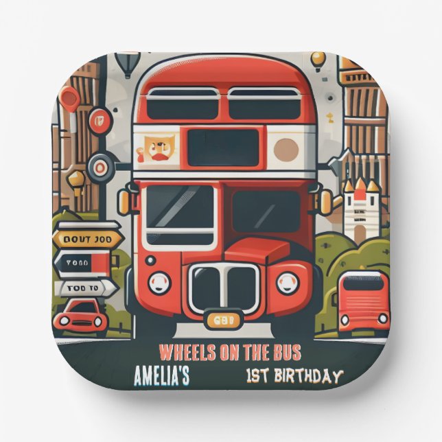 New Boy Niedlich Girl Tour City Party Bus 1. Gebur Pappteller (Vorderseite)