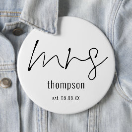 New Bride Mrs. Script Name Keepake Button