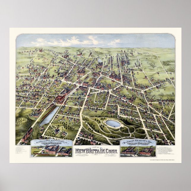 New Britain, CT Panoramic Map - 1875 Poster (Vorne)