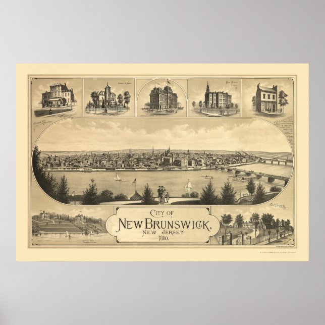 New Brunswick, NJ Panoramic Map - 1880 Poster (Vorne)
