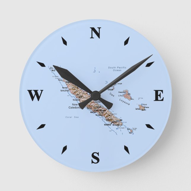 New Caledonia Map Clock Runde Wanduhr (Vorderseite)