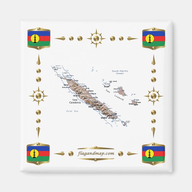 New Caledonia Map + Flags Magnet (Vorne)