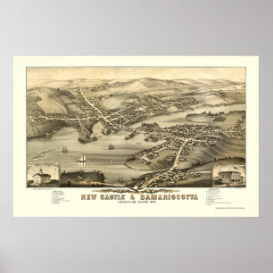 New Castle & Damariscotta, ME Panoramakarte - 1878 Poster