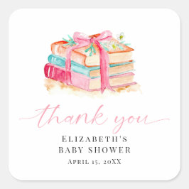 New Chapter Baby Shower Watercolor Pink Thank you Quadratischer Aufkleber