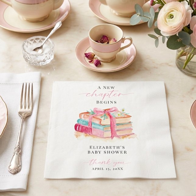 New Chapter Baby Shower Watercolor Pink Thank you Serviette (Von Creator hochgeladen)