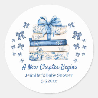 new chapter begins,blue bow books baby shower cute runder aufkleber