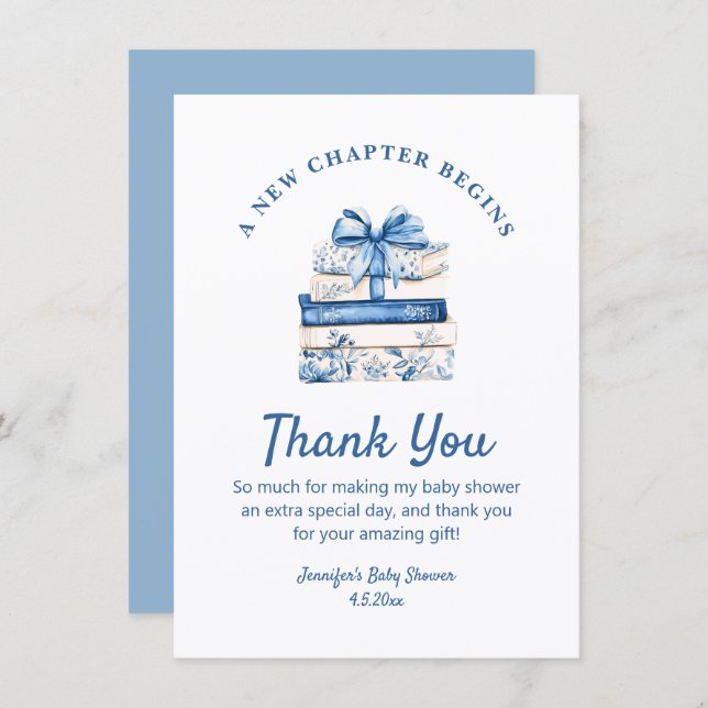 new chapter begins, blue bow books thank you mitteilungskarte (Vorne/Hinten)