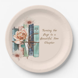 New Chapter Begins Book Stack Floral Pappteller