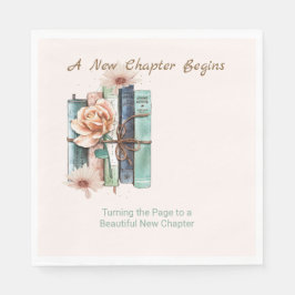 New Chapter Begins Book Stack Floral  Serviette