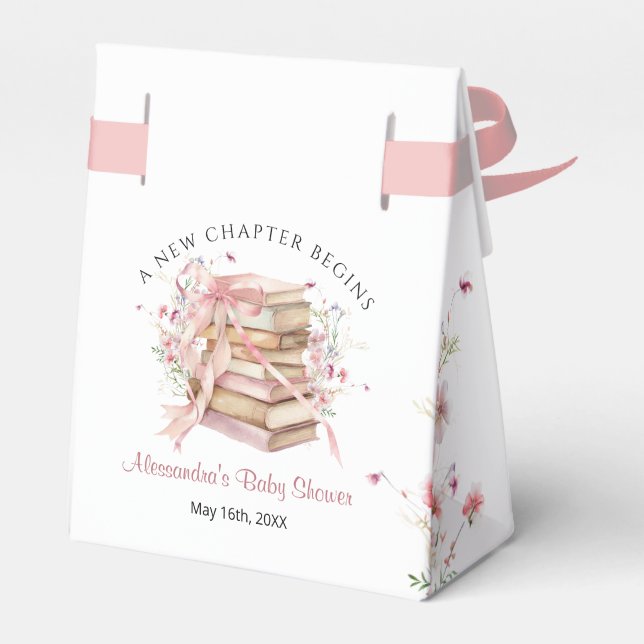 New Chapter Begins Pink Bow Baby Shower Favor Box Geschenkschachtel (Rückseite)