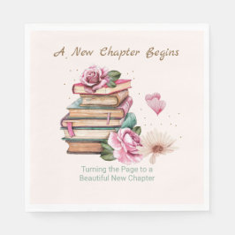 New Chapter Begins Romantic Book Theme Floral Serviette