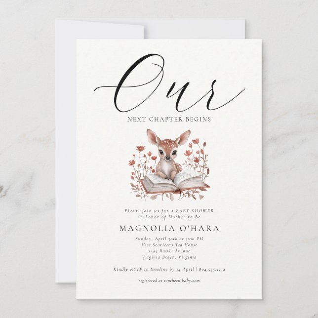 New Chapter Begins Storybook Floral Baby Shower   Einladung (Vorderseite)