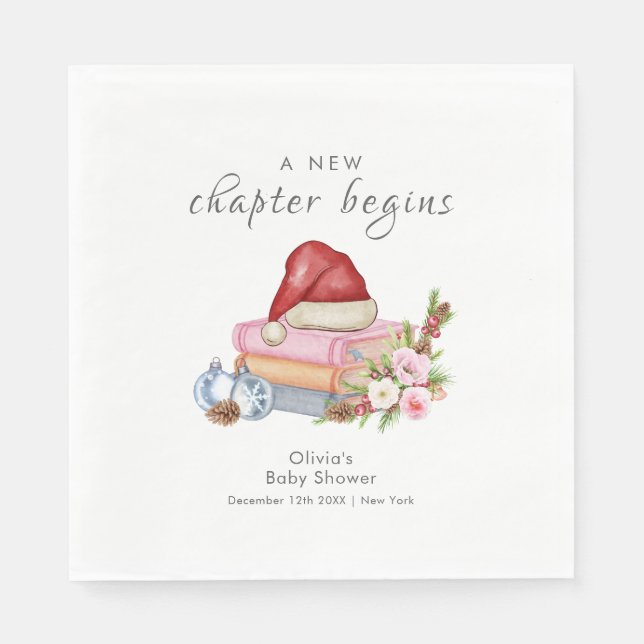New Chapter Begins Winter Floral Baby Shower  Serviette (Vorderseite)
