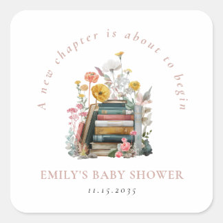 New Chapter Floral Baby Shower Quadratischer Aufkleber