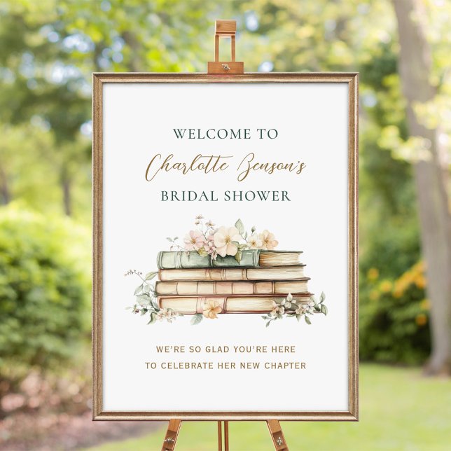 New Chapter Floral Book Bridal Shower Welcome Poster (Von Creator hochgeladen)