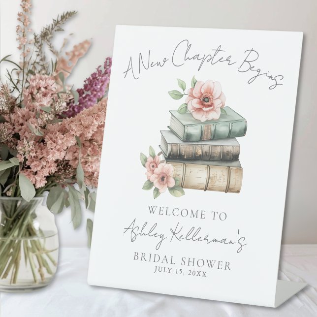 New Chapter Floral Book Bridal Shower Welcome Sign Sockelschild (New Chapter Floral Book Bridal Shower Welcome Sign)