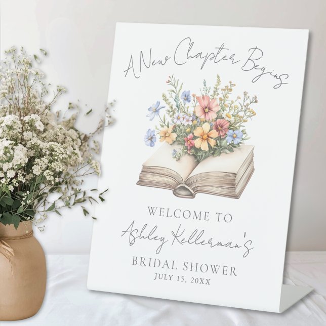 New Chapter Floral Book Bridal Shower Welcome Sign Sockelschild (New Chapter Floral Book Bridal Shower Welcome Sign)
