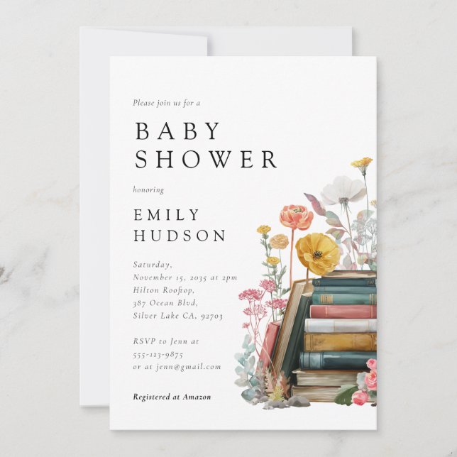 New Chapter Floral Books Baby Shower Invitation Einladung (Vorderseite)