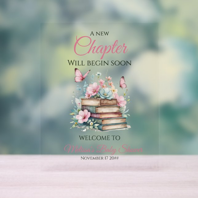 New Chapter Girl Storybook Baby Shower Welcome Acrylschild (Neutral)