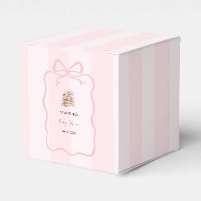 New Chapter Pink Bow Stripes Baby Shower Geschenkschachtel (Vorderseite)
