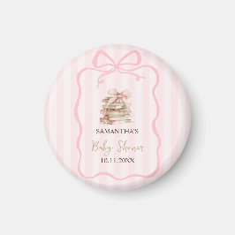 New Chapter Pink Bow Stripes Baby Shower Magnet