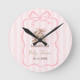 New Chapter Pink Bow Stripes Baby Shower Runde Wanduhr