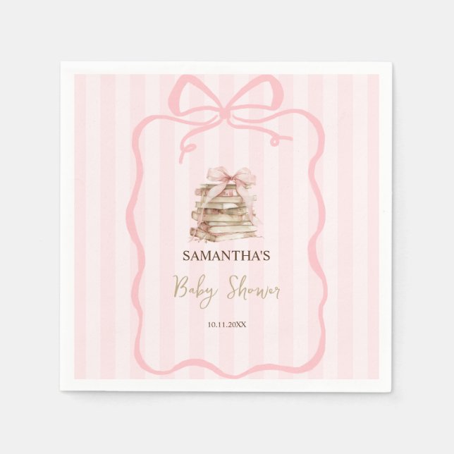 New Chapter Pink Bow Stripes Baby Shower Serviette (Vorderseite)