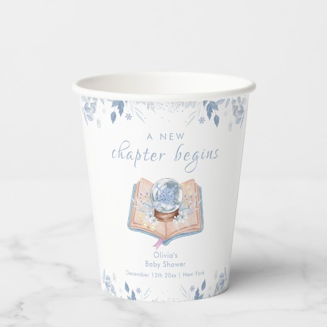 New Chapter Winter Floral Snowball Baby Shower  Pappbecher (Rückseite)