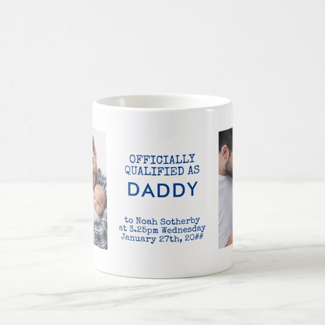 New Dad 2 Custom Baby Fotos und Geburtsstunde Kaffeetasse (Mittel)