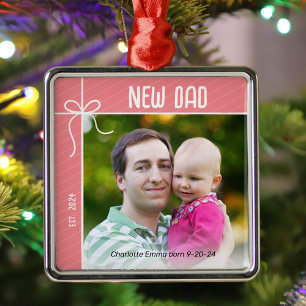 New Dad and Baby First Christmas Foto Ornament Aus Metall