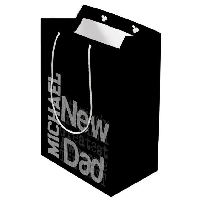 New Dad Extraordinaire CUSTOM Mittlere Geschenktüte (Rückseite Schrägansicht)