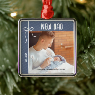 New Dad First Christmas Foto Ornament Aus Metall