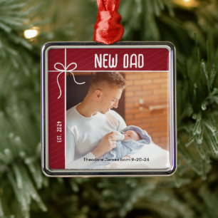 New Dad First Christmas Foto Ornament Aus Metall