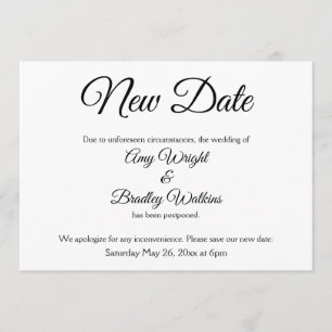 "New Date" Elegante vertagte Hochzeitsankündigung Einladung