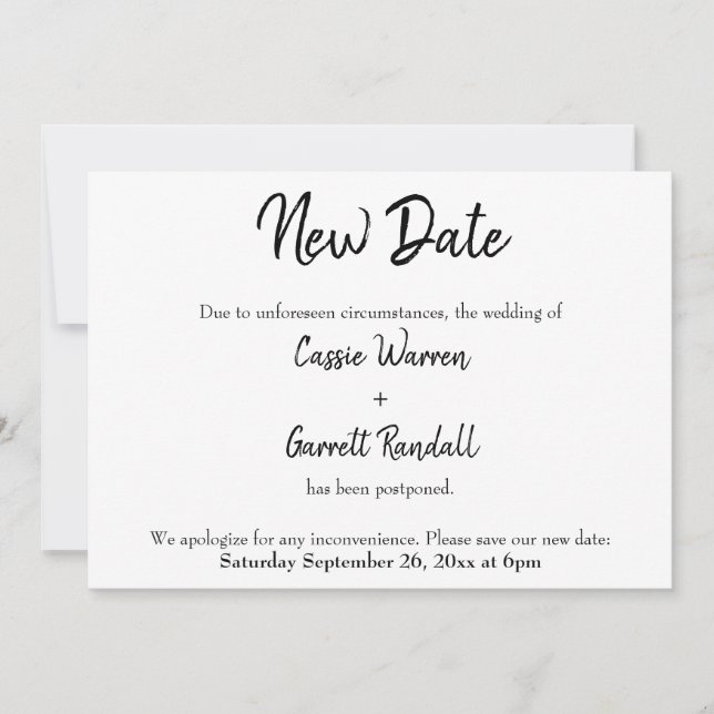 "New Date" - Zurückgestellte Hochzeitsankündigung Einladung (Vorderseite)