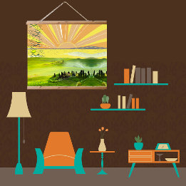 New Day with Sunrise Scenery Inspirational Quote  Wandteppich Mit Holzrahmen