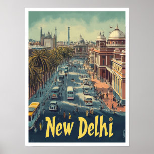 New Delhi India Art Vintage Travel Illustration Poster