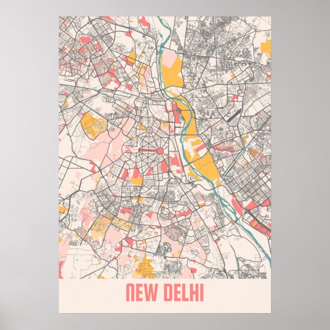 New Delhi - India Chalk City Map Poster (Vorne)