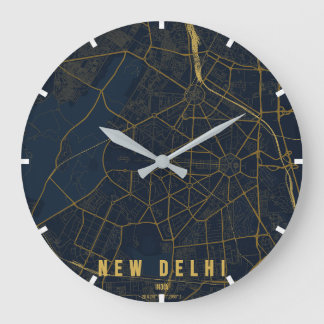 New Delhi India City Map Minimal Große Wanduhr