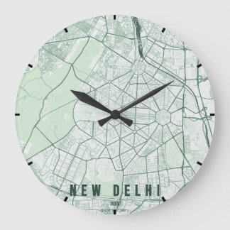 New Delhi India City Map Minimal Große Wanduhr