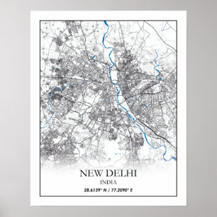 New Delhi India City Map Travel Simple Poster