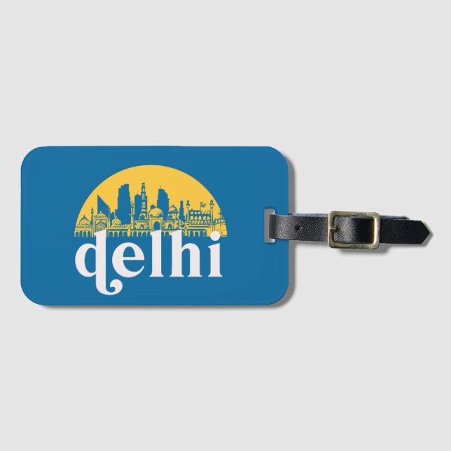 New Delhi India Retro City Skyline City Art Gepäckanhänger (Vorderseite (Horizontal))
