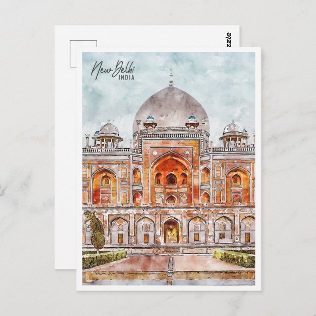 New Delhi India Travel Place Watercolor Postkarte (Vorne/Hinten)